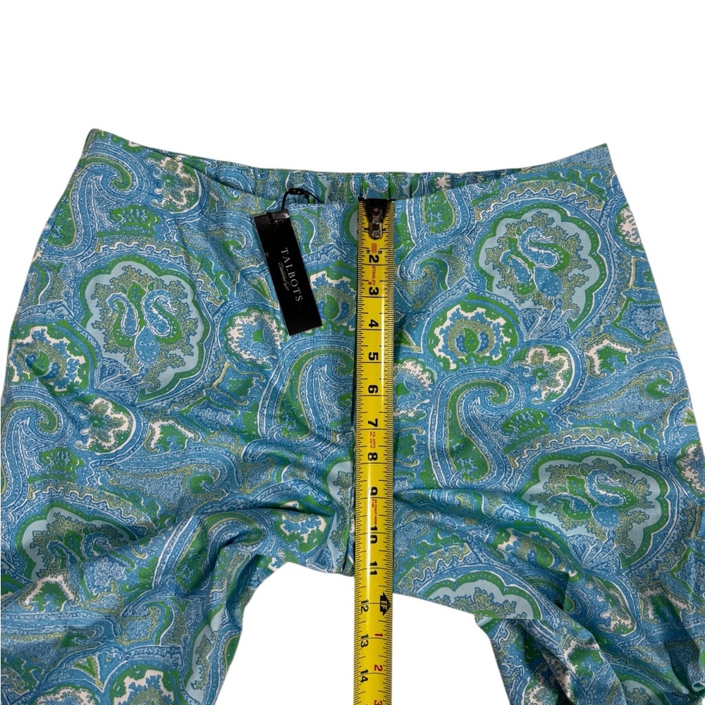 Talbots Woman 14W Paisley Heritage Pants Blue Green Stretch Cotton Casual NWT - Picture 4 of 8